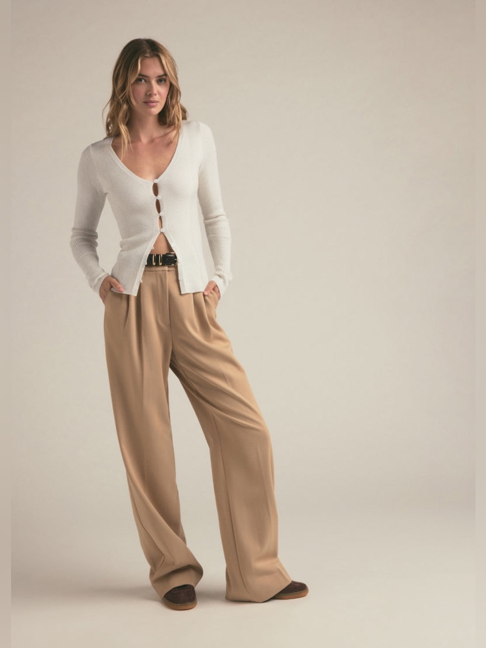 Favorite Daughter The Favorite Wide Leg Pleated Pant Beige 6